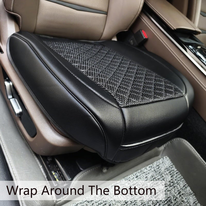 Suninbox Leather Bottom Car Seat Covers,Front Seat Only Black Ice Silk Car Seat Cushion Pad Mat,Ventilated Breathable,Car Seat Protector for Leather Seats (1 Pack Black) - Image 5